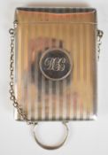 George V hallmarked silver card case suspended on a chain, Birmingham 1912, maker Henry Matthews,