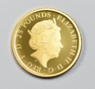 Royal Mint 2017 cased ¼oz 999.9 proof gold £25 coin 'Lion of England' from the Queen's Beasts