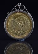 1857 Napoleon III French 20 Francs gold coin in 9ct gold pendant mount, 7.8g