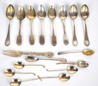 Georgian and later hallmarked silver cutlery including a fork with vine handle, anointing spoon,