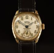 Rotary Super-Sports 9ct gold gentleman's wristwatch with subsidiary seconds dial, luminous blued