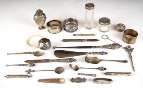 Hallmarked and other silver items to include Elkington anointing spoon, Dutch or similar heart