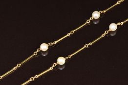 An 18ct gold necklace set with cultured pearls, 10.3g, 60cm