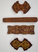 Embroidery / sewing interest carved Chinese / Asian winders and spacer, tallest 21cm
