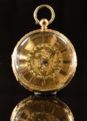 Routledge of Carlisle 18ct gold open faced pocket watch with blued beetle & poker hands, gold