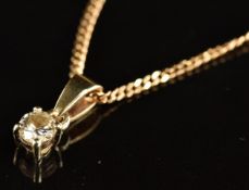 A 9ct gold pendant set with a diamond of approximately 0.25ct on 9ct gold chain, 2.4g, 38.5cm