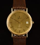 Marvin 9ct gold gentleman's wristwatch with date aperture, gold hands, two-tone baton hour