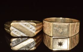 Two 9ct gold rings each set with a diamond, 7.5g, sizes U & V