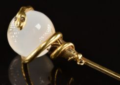 Victorian stick pin in the form of a serpent set with rose cut diamond eyes wrapped around a