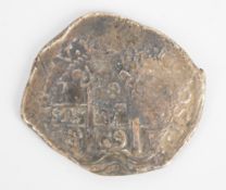 Spanish 'piece of eight' 8 reale coin, recovered from the site of the wreck of HMS Association on