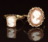 Two 9ct gold rings set with cameos, 5.6g, sizes N & Q