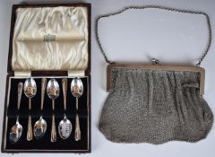 George V hallmarked silver mesh evening bag, Birmingham 1919, maker's mark rubbed, together with a