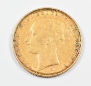 1885 Queen Victoria young head gold full sovereign with Melbourne mint mark