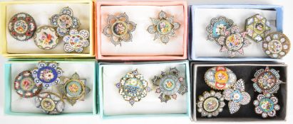 Twenty 19thC micro mosaic brooches, mainly depicting floral scenes