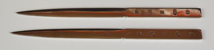 Pair of Elizabeth II feature hallmarked silver letter openers or paper knives, Sheffield 2012, maker