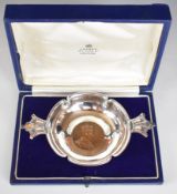 Robert Edgar Stone Edward VIII Asprey hallmarked silver commemorative twin handled dish, with Arts