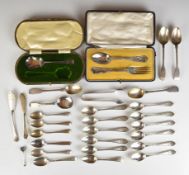 Georgian and later hallmarked silver cutlery to include set of eleven Walker & Hall teaspoons and