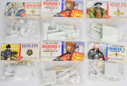 Six Airfix plastic model historical fire kits comprising Joan of Arc M5F, Napoleon M4F, Charles I