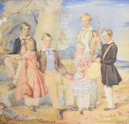 Hope J Stewart (1816-1881) Scottish school watercolour family group of six finely dressed children