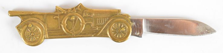Novelty folding or pen knife, the handle formed as a veteran or vintage car, maximum length 13cm