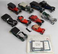 Ten Franklin Mint diecast model veteran and classic cars to include 1930 Bugatti Royale Coupé