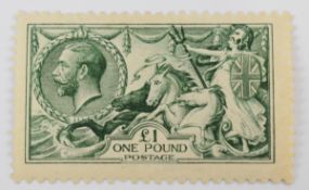 GB King George V 1913 £1 green seahorse, mint hinged, signed on reverse