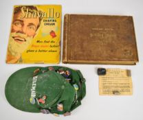 A collection of ephemera including 'Shavallo' shaving cream point of sale display card, Butlins