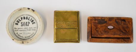 Snuff box, Thomas Davis Crocket 1886 brass box and toothpaste pot