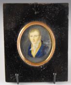 19th century portrait miniature on ivory of a gentleman in formal dress, maximum diameter 7cm, in