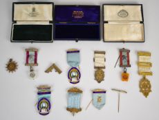 Collection of Masonic jewels, mostly hallmarked silver including two Founders jewels for Lodge of St