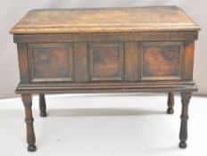 19thC oak Bible box raised on turned legs, W91 x D48 x H68cm