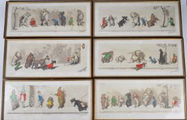 Boris O'Klein set of six signed and titled humorous dirty dogs of Paris prints, each 20.5 x 47cm, in