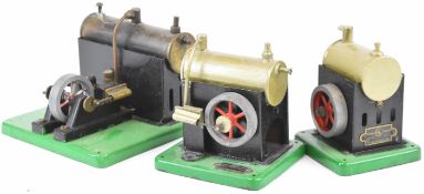 Three ESL live steam stationary engines, comprising a Major twin cylinder engine and two Minor