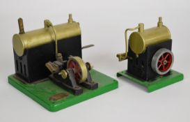 Two ESL live steam stationary engines, comprising a Major twin cylinder engine and a Minor single