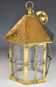 Arts & Crafts brass hallway or similar lamp with riveted and hammered decoration, height of lamp