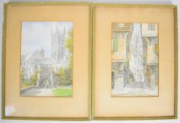 S J (Toby) Nash (1891-1960) pair of watercolours, Mercery Lane, Canterbury and Canterbury Cathedral,