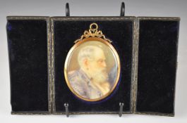 F.E. Bennett portrait miniature on ivory of a gentleman, titled verso Father, signed lower left,