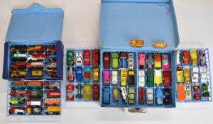 A collection of Matchbox diecast model cars and accessories comprising two vintage vinyl Matchbox