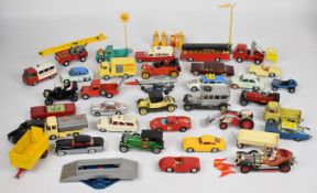A collection of vintage Corgi diecast model cars and trucks to include Ferrari Berlinetta, Aston