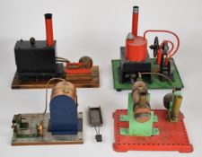 Four likely scratch built live steam stationary engines, all with single oscillating cylinders,