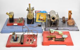 Mamod and other live steam stationary engine bases, boilers, engines and accessories including