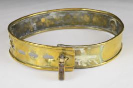 Victorian large brass adjustable dog collar with padlock bearing a VR cipher, rolled rims and
