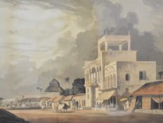 Thomas Daniell, hand coloured aquatint View on the Chitpore Road, Calcutta, 48 x 64cm, in part
