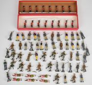 A collection of vintage Britains metal soldiers to include Kilted Regiment, Stretcher Bearers,