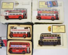 Five Corgi Classics The Connoisseur Collection diecast model buses, all in original boxes.