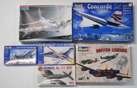 Six various scale plastic model aircraft kits to include Revell Concorde set 05757 and Monogram B17G