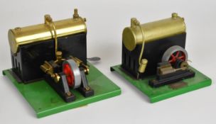 Two ESL live steam stationary engines, comprising a Major twin cylinder engine and a standard single
