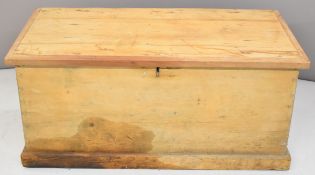 19thC pine seaman's trunk with internal candle box and twin rope handles, W107 x D49 x H47cm