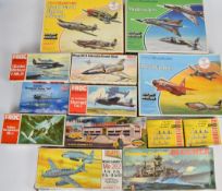 Thirteen various Airfix style plastic model kits, manufacturers include Frog, Revell, Aurora, Faller