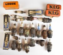 Vintage 18mm spark plugs including boxed KLG, Lodge and Champion examples